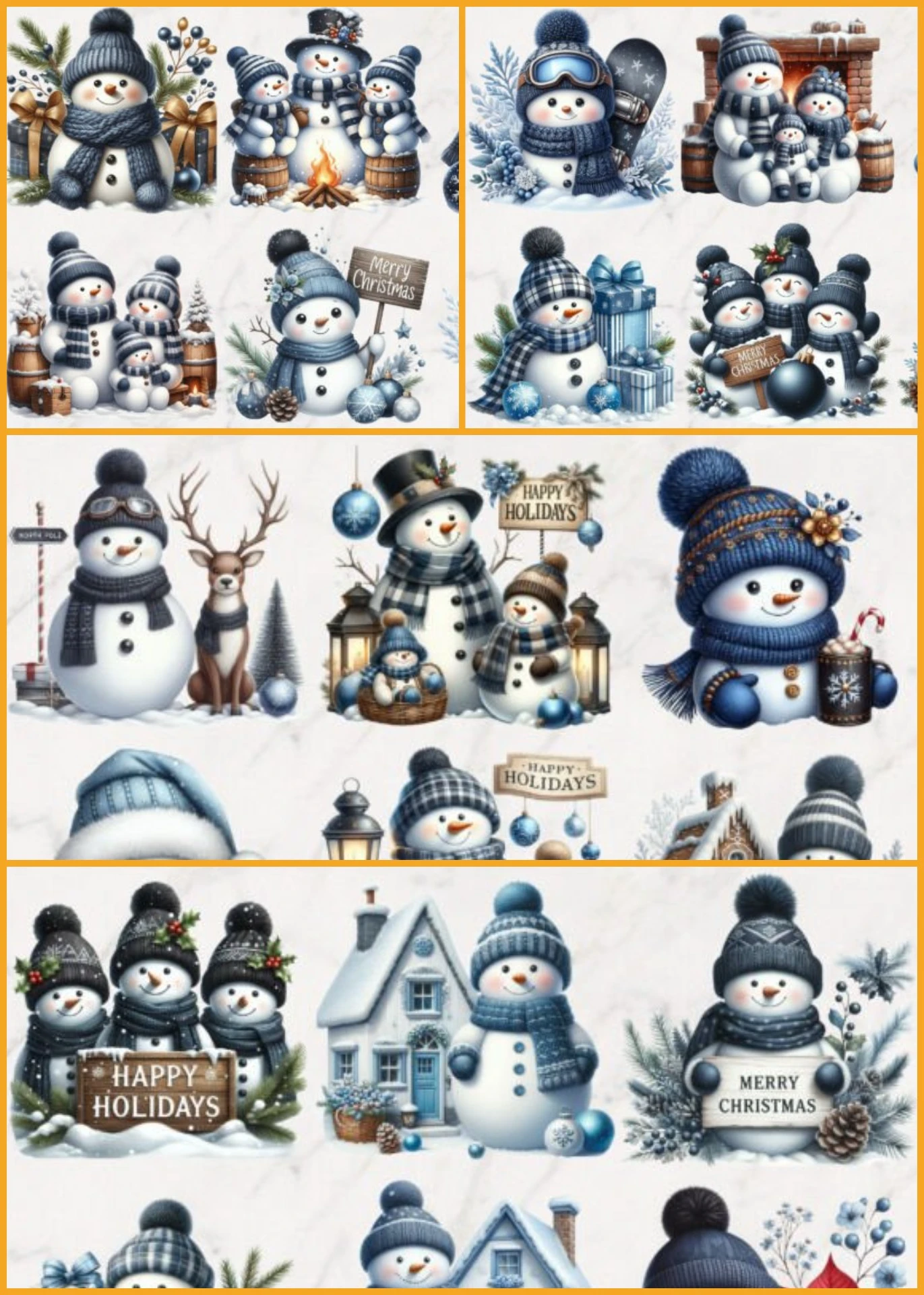 Christmas Winter Blue Snowman Clipart Bundle 2 0sftgzwk5s