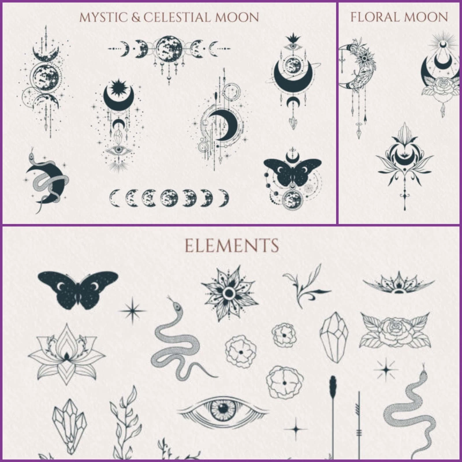 Mystical Moon Collection – Celestial Clipart & SVG Set 2 ym8p9354hj