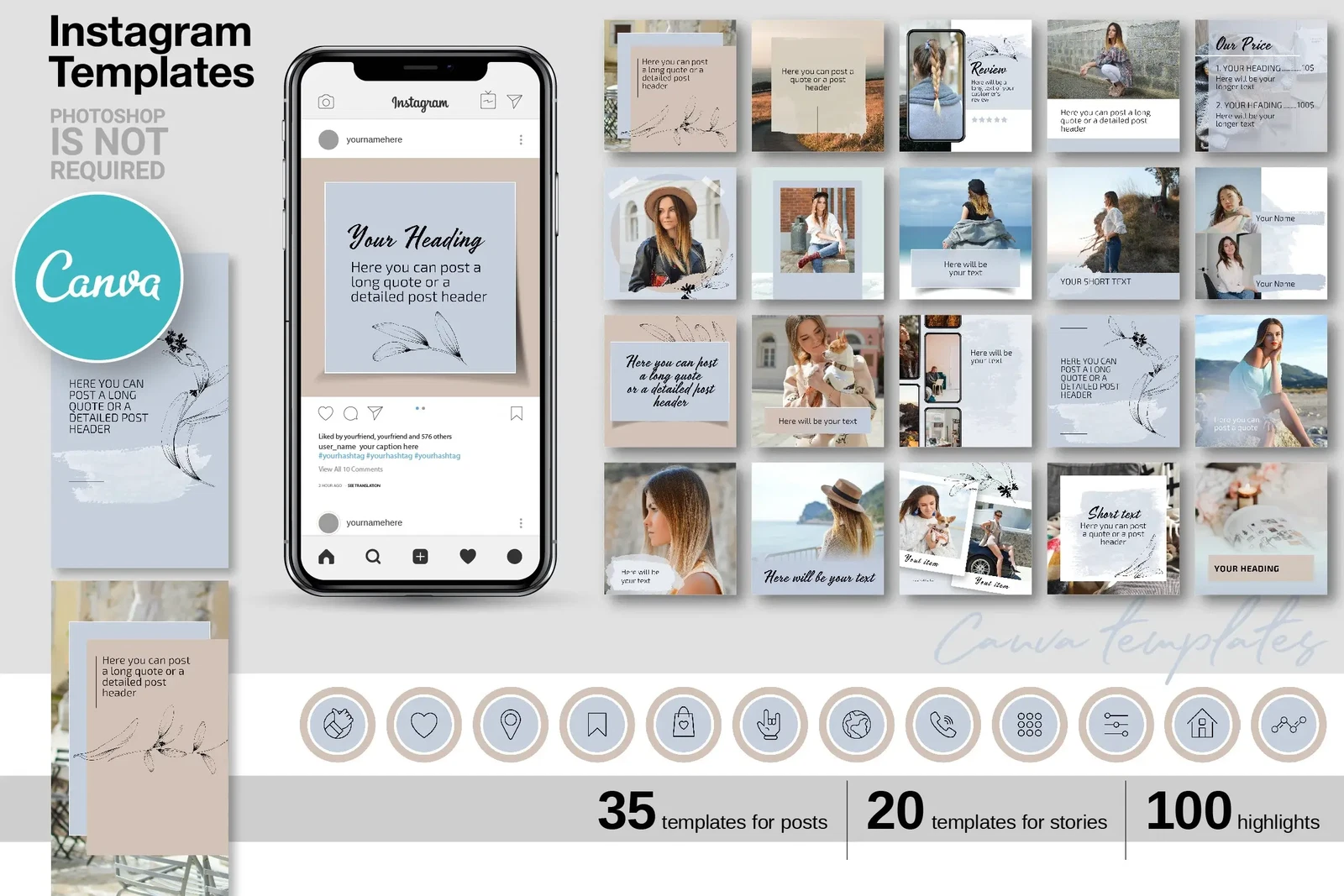 Beige Instagram Canva Templates for Posts and Stories