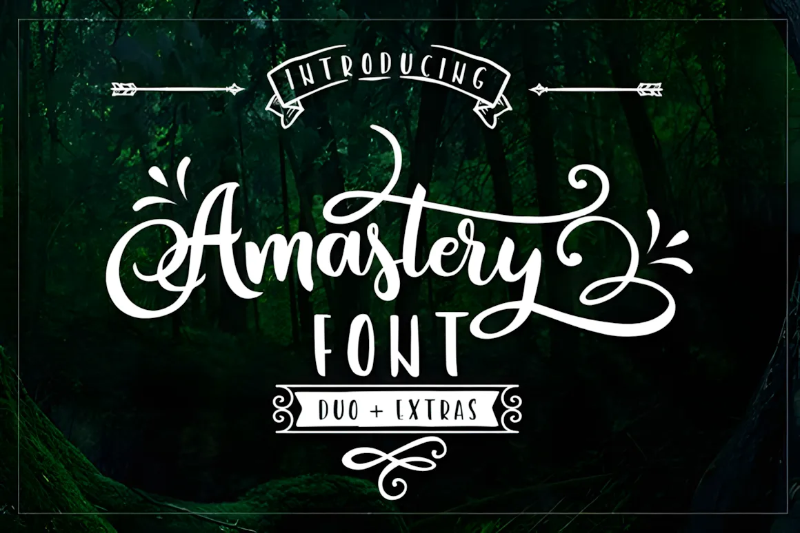 23 Best Valentine’s Day Script Fonts with Commercial License 2 Amastery Font Duo showcasing elegant script design with decorative elements.