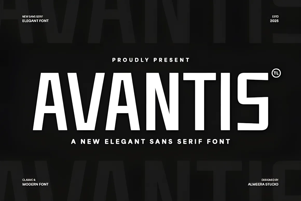 Best Sans Serif Fonts: 40 Modern Typefaces for Right Now 20 Avantis font displayed in bold, elegant sans serif style on a black background.