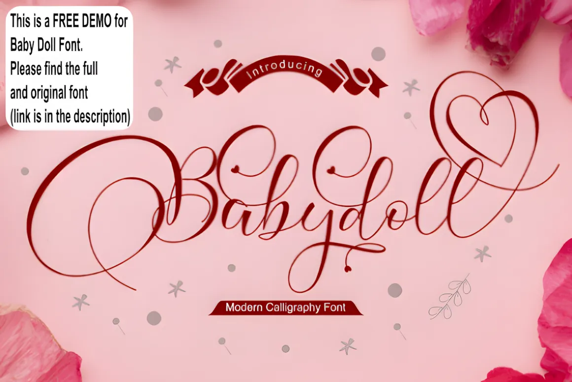 23 Best Valentine’s Day Script Fonts with Commercial License 19 Stylized text of 'Babydoll' in a calligraphy font with decorative hearts and floral elements.