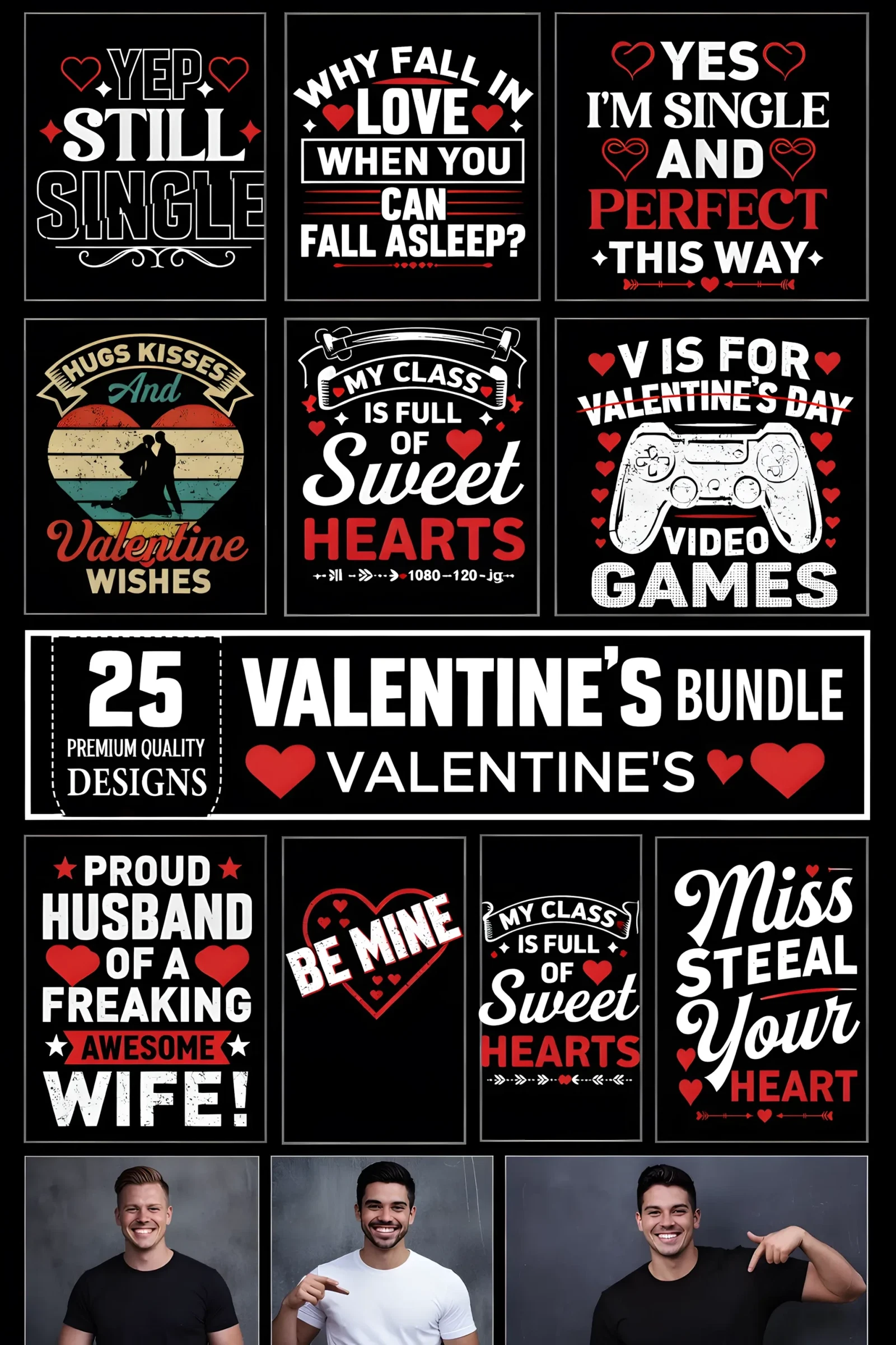 Valentine’s Day T-Shirt Design Bundle for POD Sales 2 Valentine t-shirt designs bundle for print on demand sales