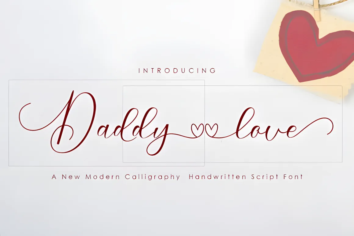 23 Best Valentine’s Day Script Fonts with Commercial License 22 Daddy Love handwritten script font displayed with a heart design.