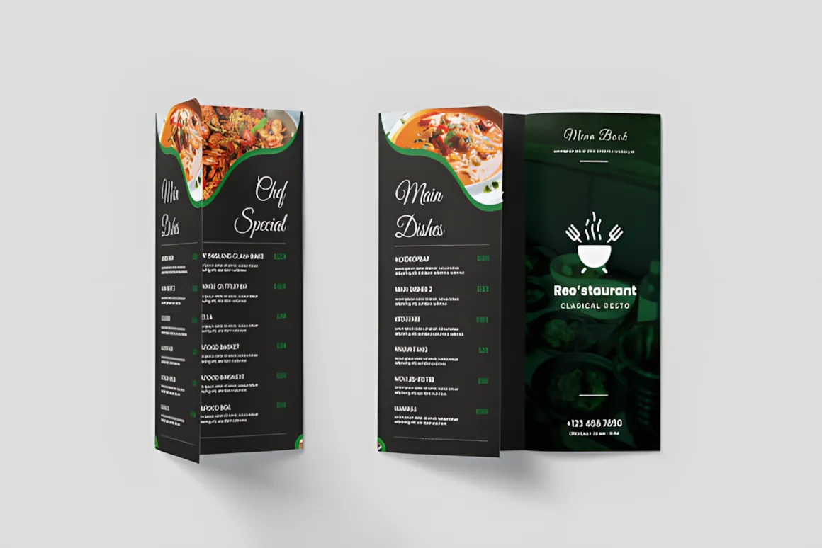 26 Restaurant Menu Ideas: Cool and Unique Designs 26 Evergreen Trifold Restaurant Menu Graphics 9856463 4 580x387 upscayl 2x upscayl standard