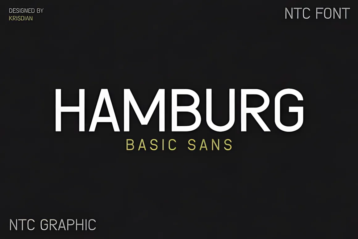 Best Sans Serif Fonts: 40 Modern Typefaces for Right Now 33 Hamburg font displayed in a modern sans serif style on a dark background.