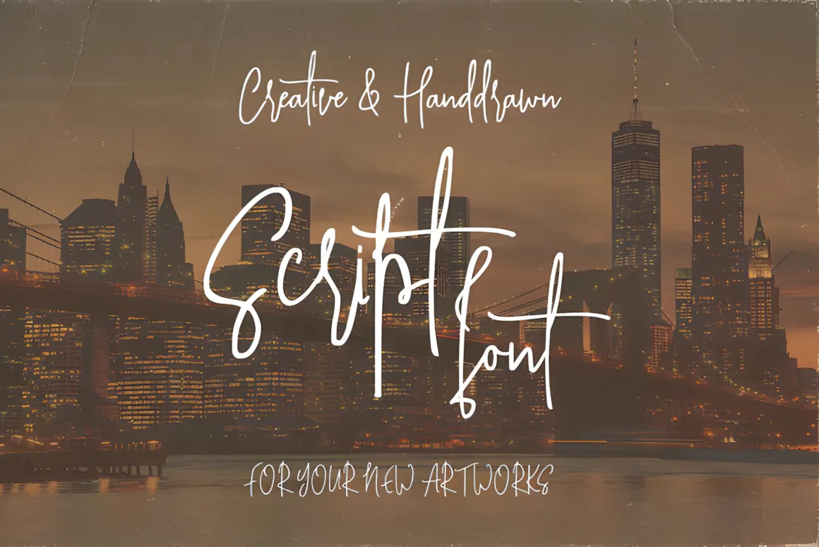 23 Best Valentine’s Day Script Fonts with Commercial License 4 Stylish script font displayed over a city skyline at dusk, promoting creative artworks.