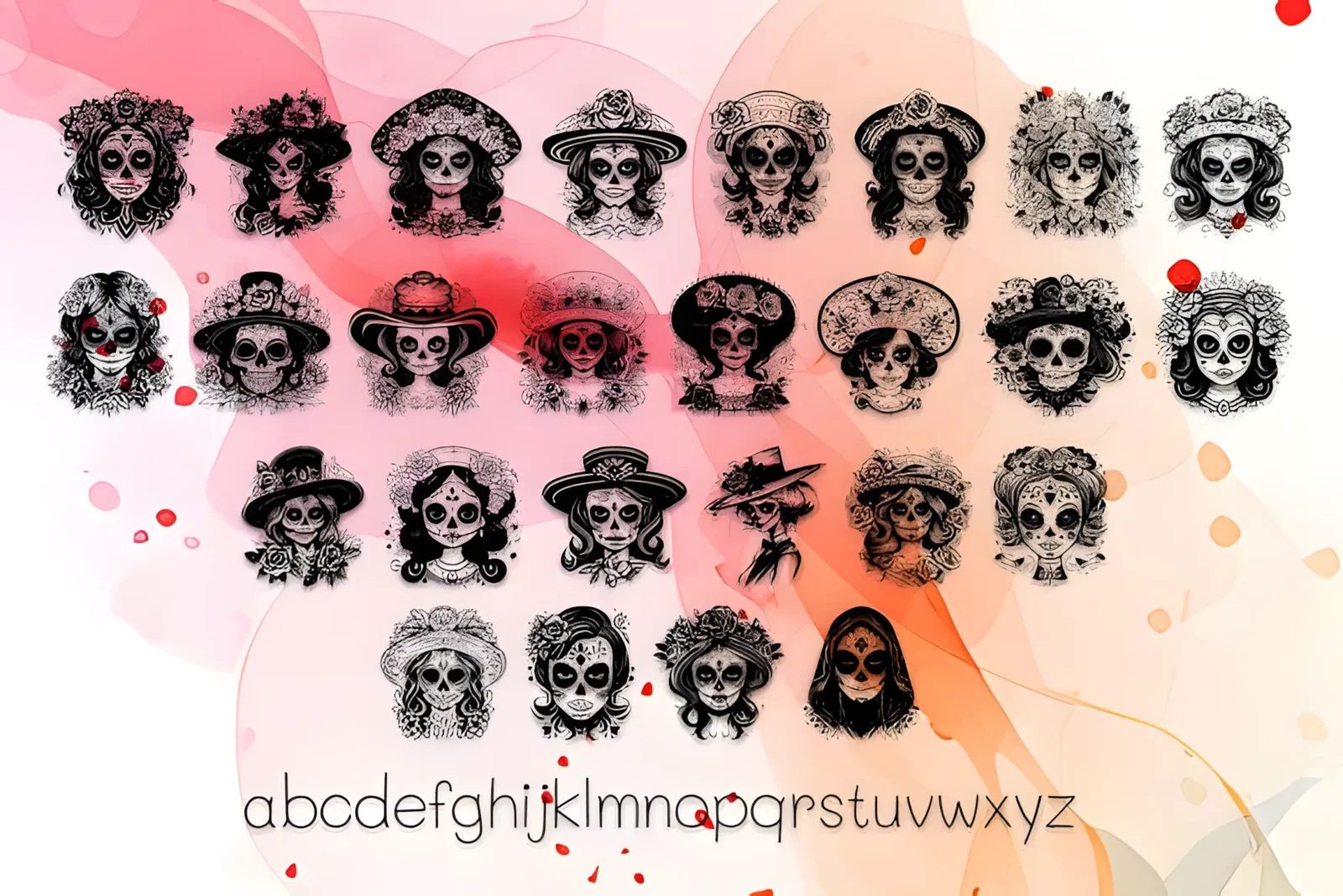 La Catrina Sugar Skull Font: Day of the Dead Dingbats 3 La Catrina Sugar Skull Font day of the dead sugar skull dingbats set