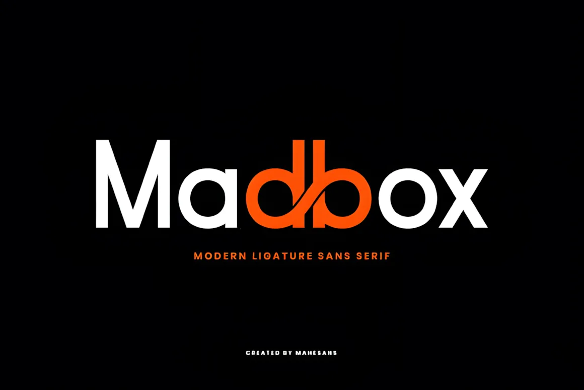 Best Sans Serif Fonts: 40 Modern Typefaces for Right Now 18 Madbox font displayed in a modern design with a ligature style on a black background.