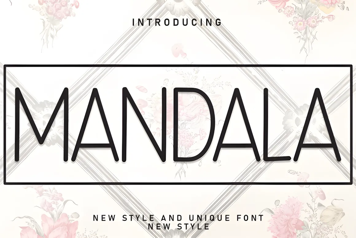 Best Sans Serif Fonts: 40 Modern Typefaces for Right Now 35 Mandala font displayed in bold letters with floral background.