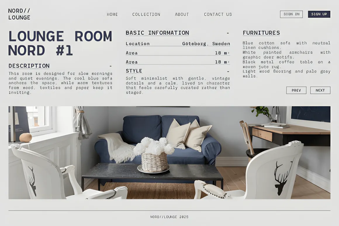 Best Sans Serif Fonts: 40 Modern Typefaces for Right Now 7 Modern lounge room with minimalist decor, featuring a sofa and stylish chairs.