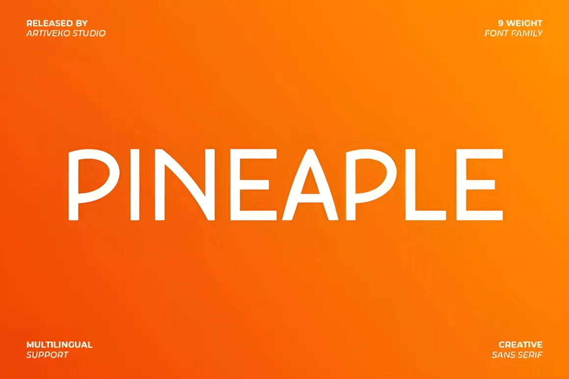 Best Sans Serif Fonts: 40 Modern Typefaces for Right Now 38 Pineaple Regular Font displayed in bold sans serif on an orange background.