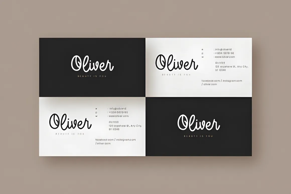 15 Best Script Fonts for Formal and Casual Branding 7 Business cards featuring the name 'Oliver' in a stylish script font.