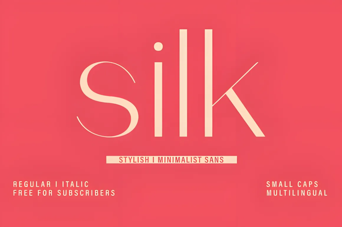 Best Sans Serif Fonts: 40 Modern Typefaces for Right Now 40 Silk font displayed in a minimalist style on a coral background, showcasing its clean design.