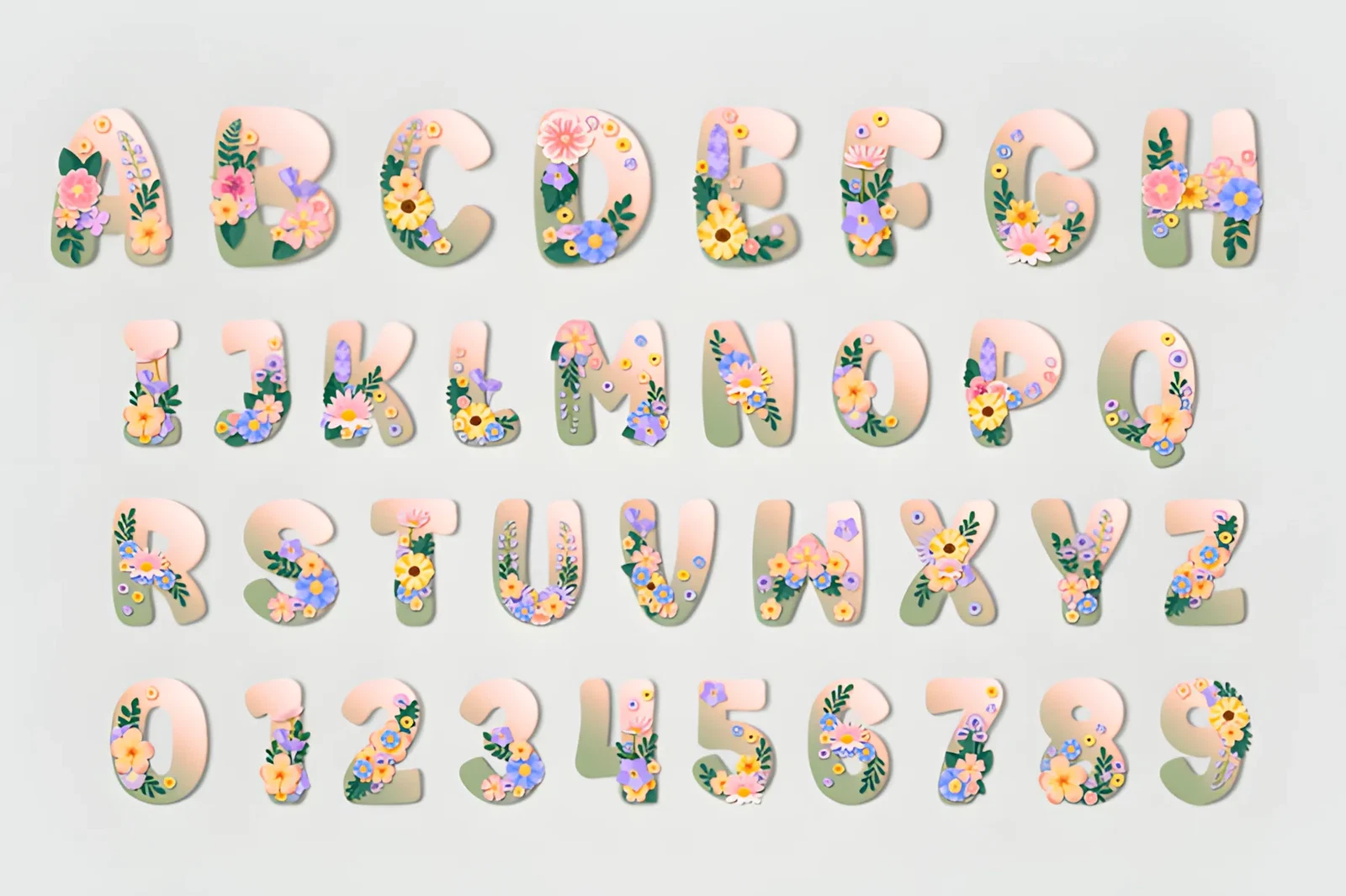 Spring Font: Colorful Floral Typeface for Fresh Designs 5 Spring Font elegant floral font for wedding and artistic designs