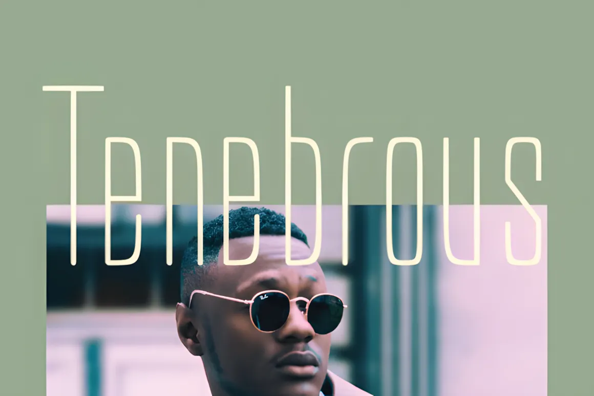 20 Best Display Sans Serif Font Styles for Designers 2 Tenebrous Display Font showcased with a model wearing sunglasses against a muted background.