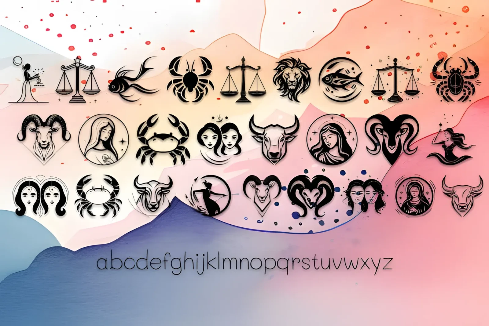 The 12 Signs of the Zodiac Font: Celestial Dingbats Set 3 The 12 Signs of the Zodiac Font celestial dingbats for posters and prints