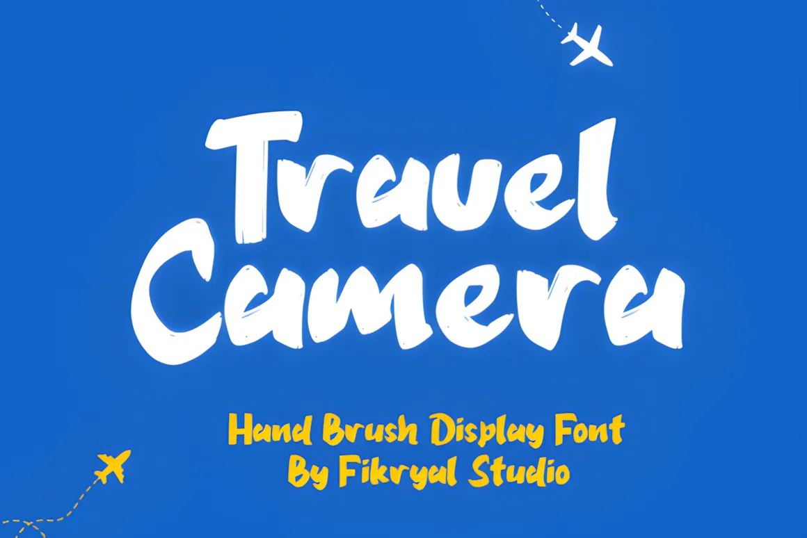 Travel Camera hand brush display font featuring bold handwritten lettering for travel branding, posters, social media, and adventure typography.