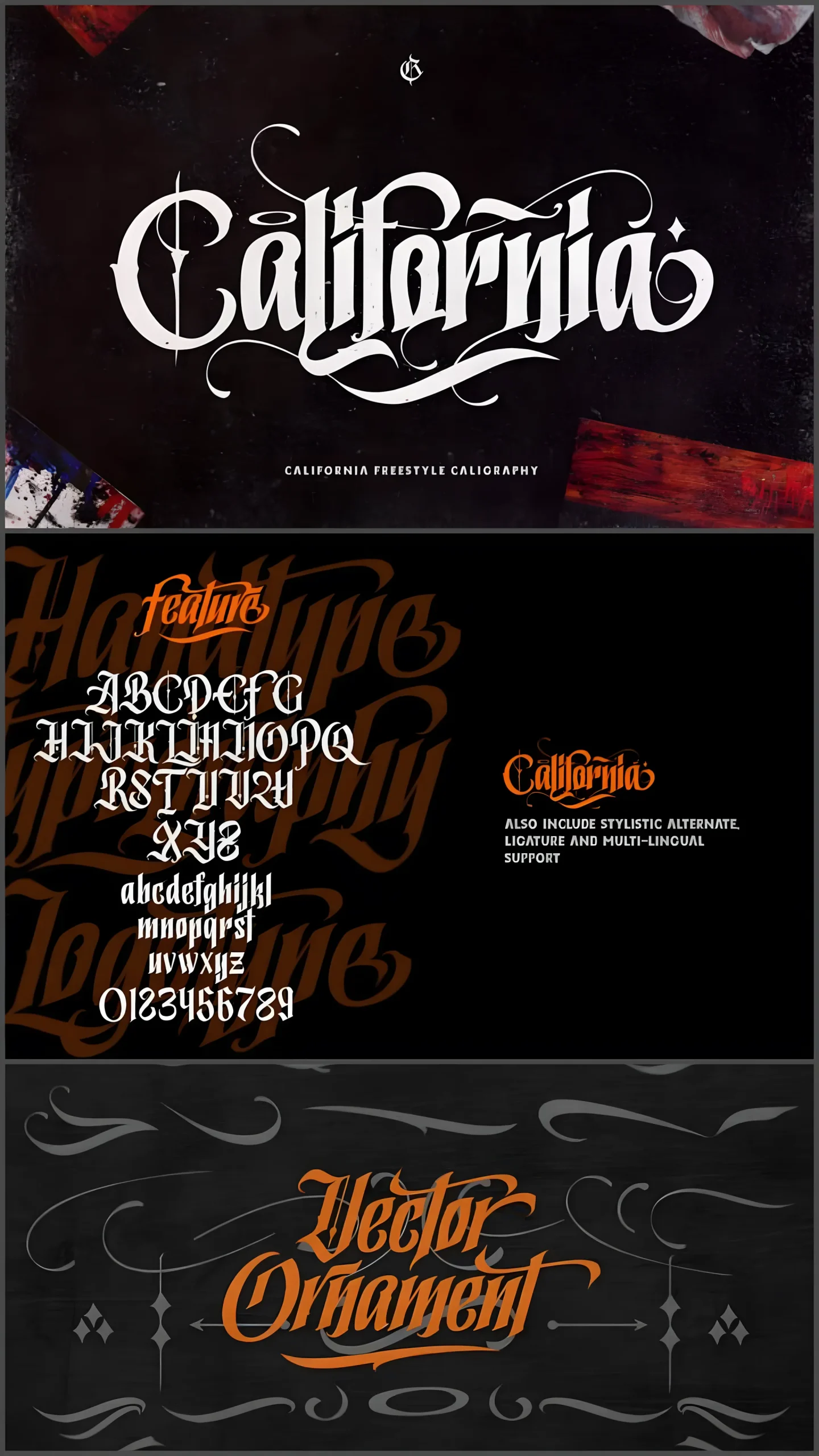 California Style Font: Bold Blackletter With Street Edge 2 California Style Font blackletter alphabet