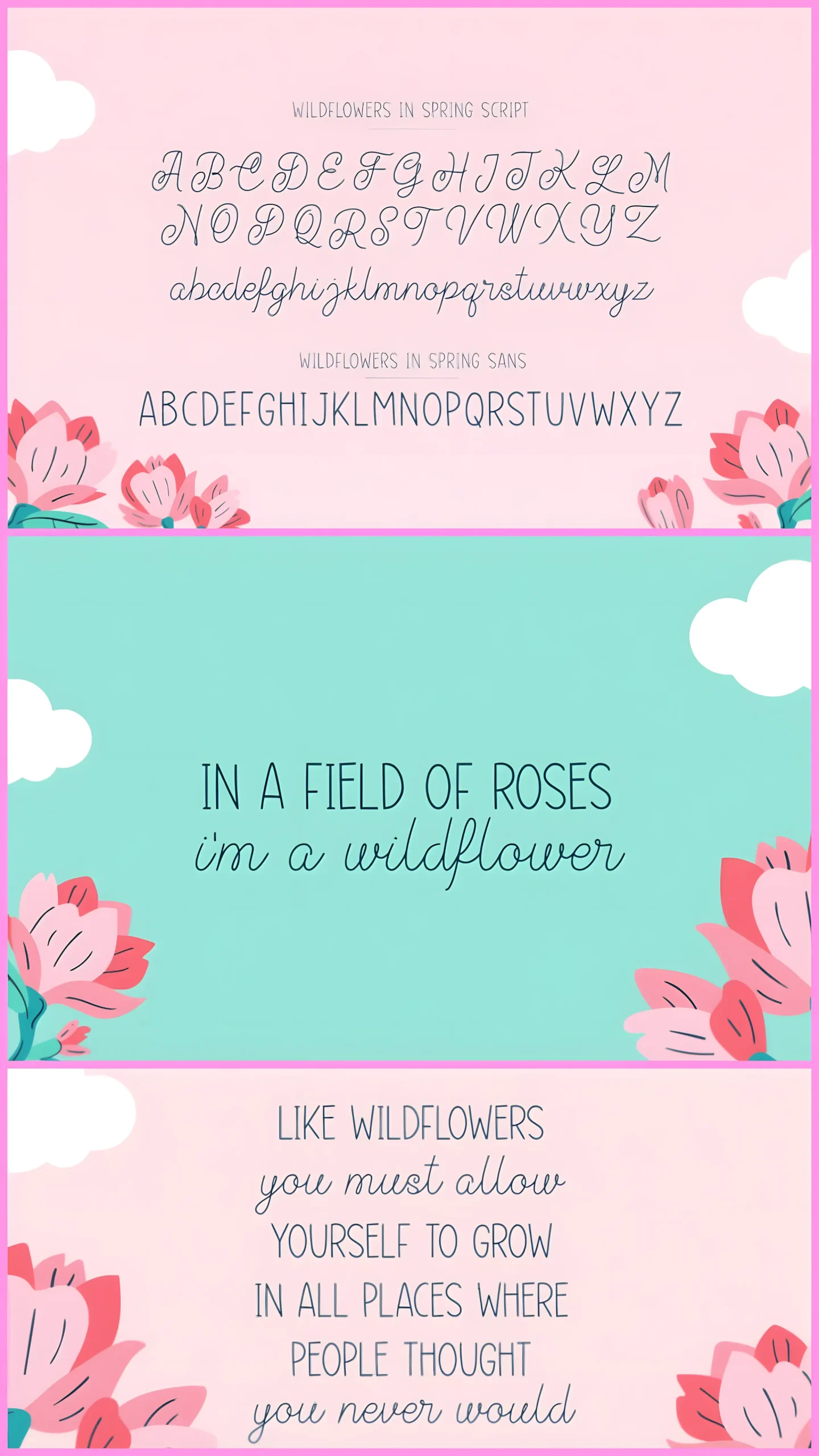 Wildflowers in Spring Font Duo for Soft and Elegant Design 2 Stylized text showcasing the Wildflowers in Spring font duo with floral decorations.