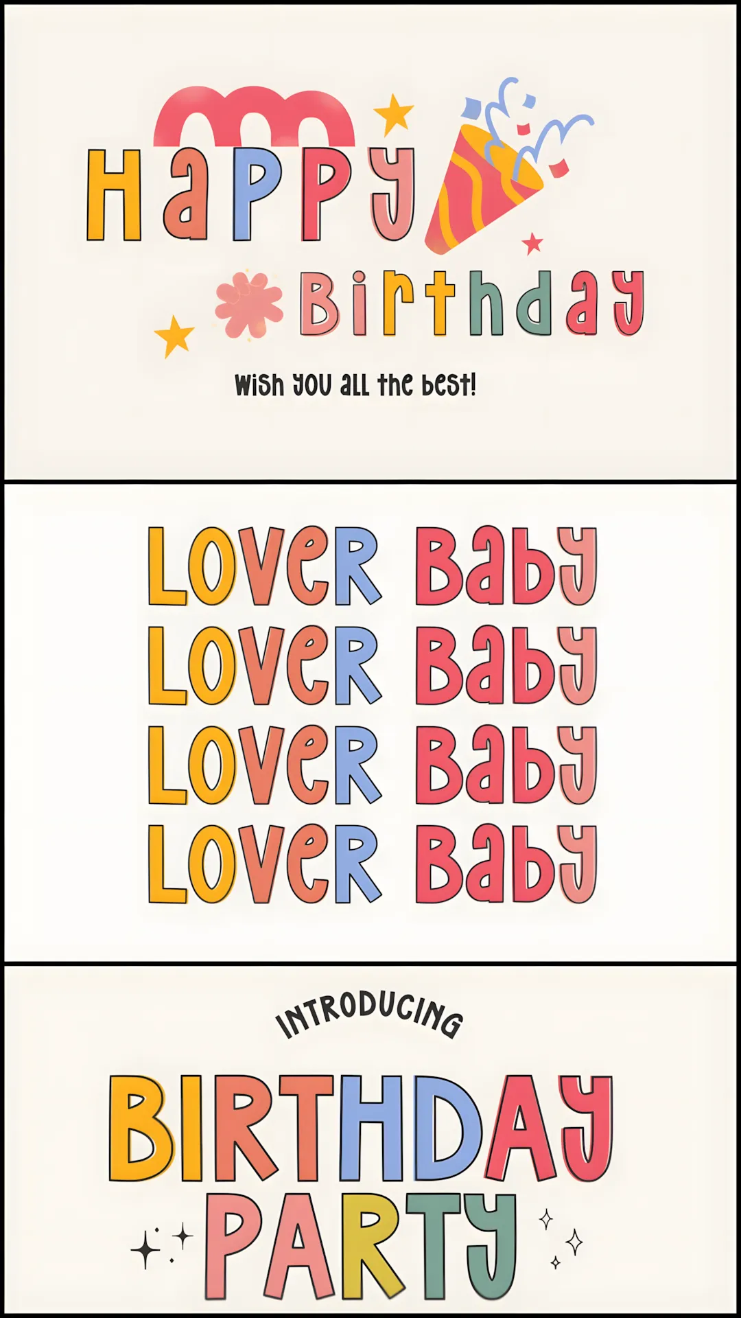 Birthday Party 95 Font: Fun Decorative Typeface 2 gandr collage 53 upscayl 1x upscayl standard