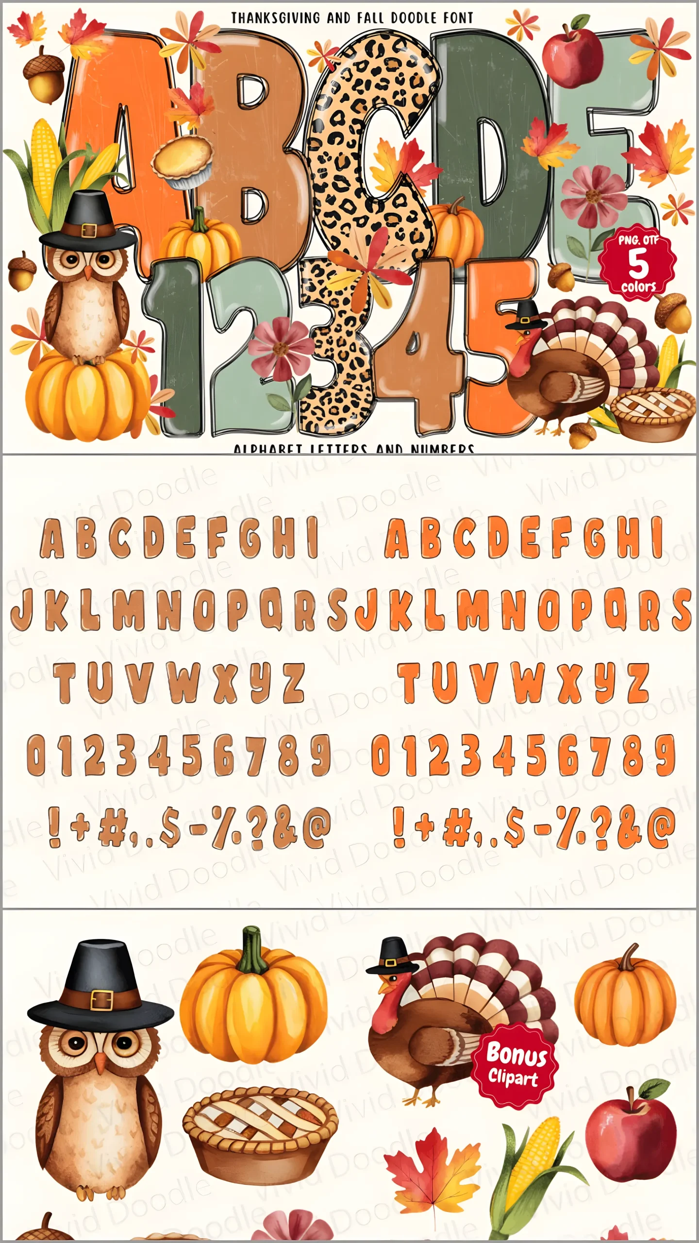 Thanksgiving and Fall Doodle Font: Cozy Color Typeface 2 Thanksgiving and Fall Doodle Font colorful autumn doodle alphabet