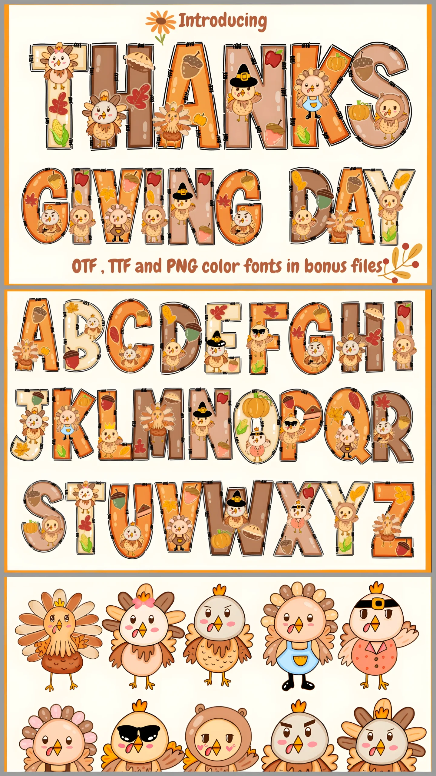 Thanksgiving Day Font: Cute Color Typeface for Kids Designs 2 Thanksgiving Day Font cute color alphabet for kids