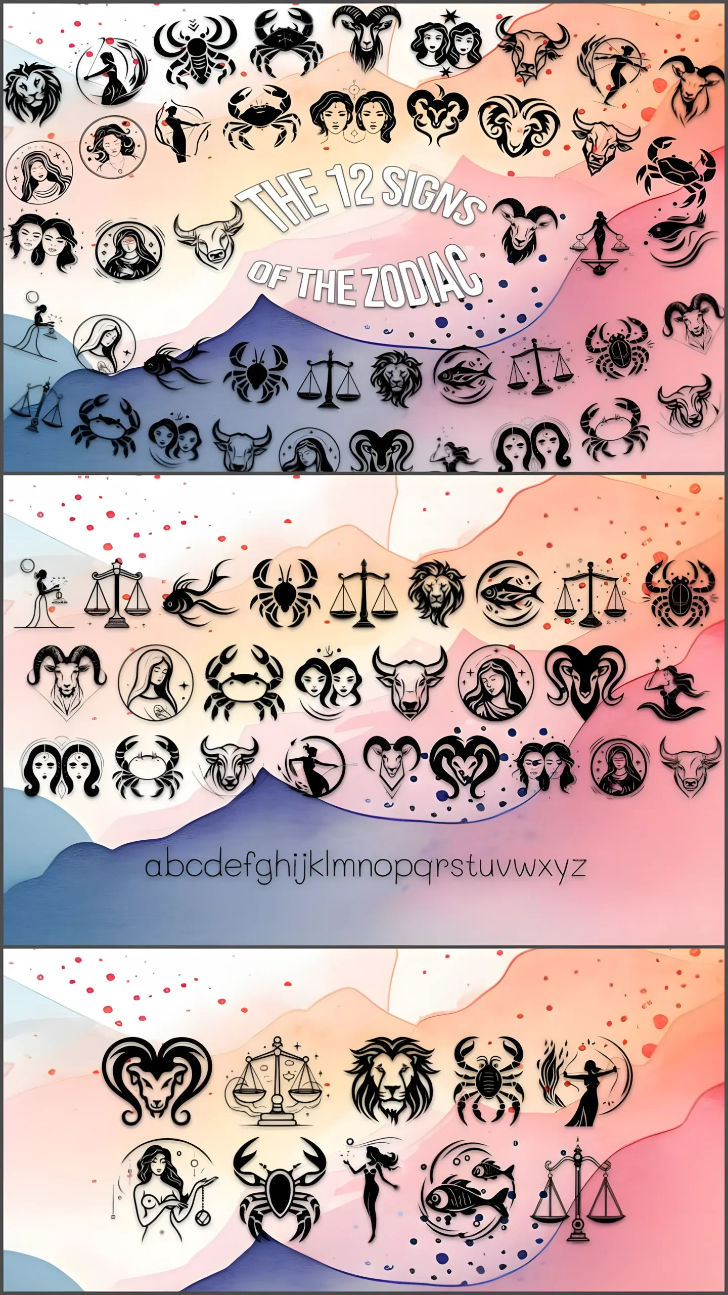 The 12 Signs of the Zodiac Font: Celestial Dingbats Set 2 The 12 Signs of the Zodiac Font zodiac symbols dingbats set