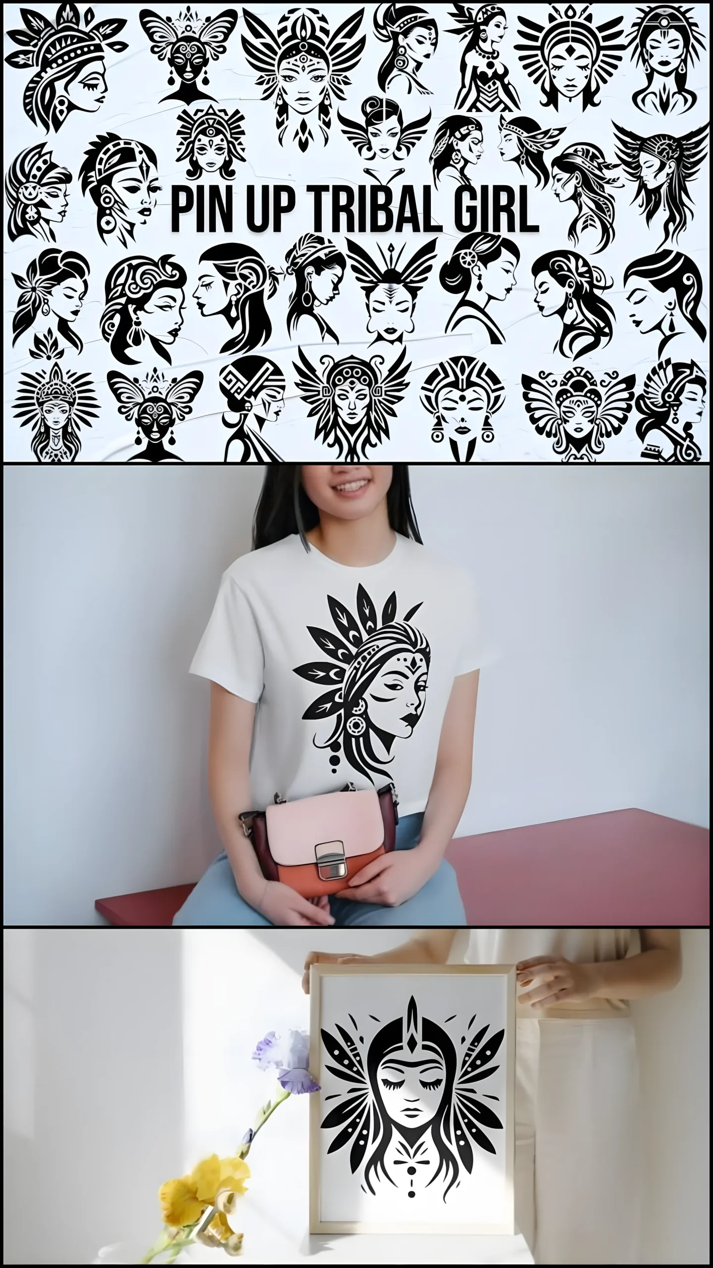Pin-up Tribal Girl Font: Retro Dingbats With Tattoo Style 2 Pin-up Tribal Girl Font retro pin up tribal girl dingbats set