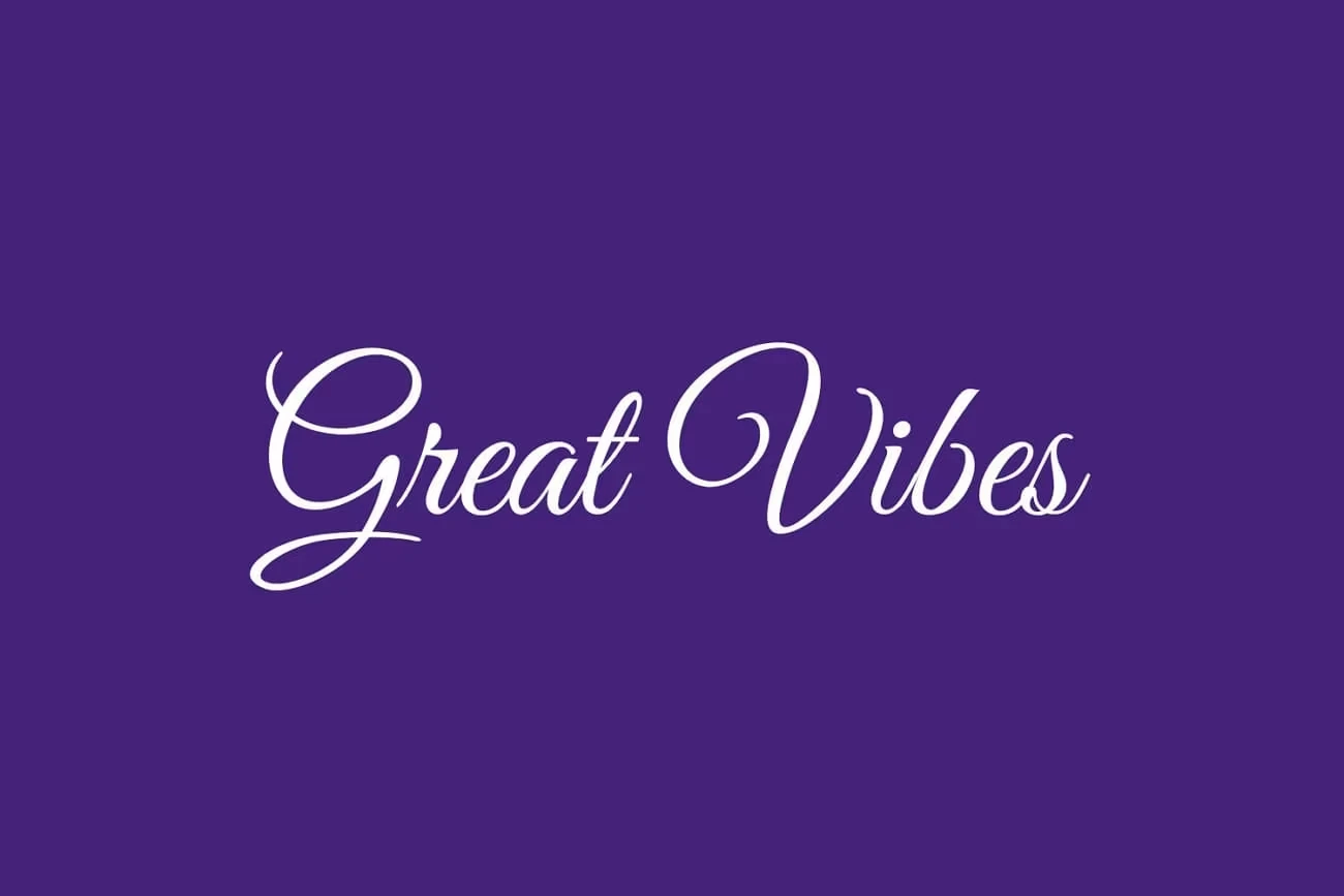 Top 9 Best Romantic Script Fonts for Valentine’s Day Cards 2 Great Vibes font displayed on a purple background, showcasing its elegant script style.