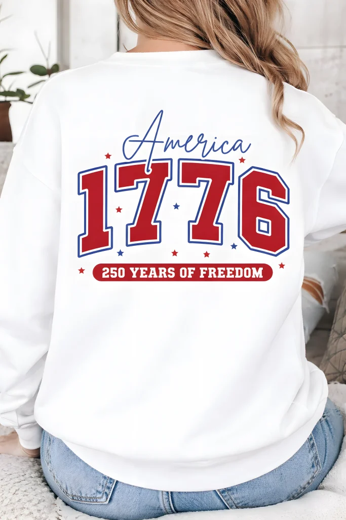 America 1776 SVG for 250 Years of Freedom Designs 2 America 1776 cut file on t shirt mockup for patriotic apparel