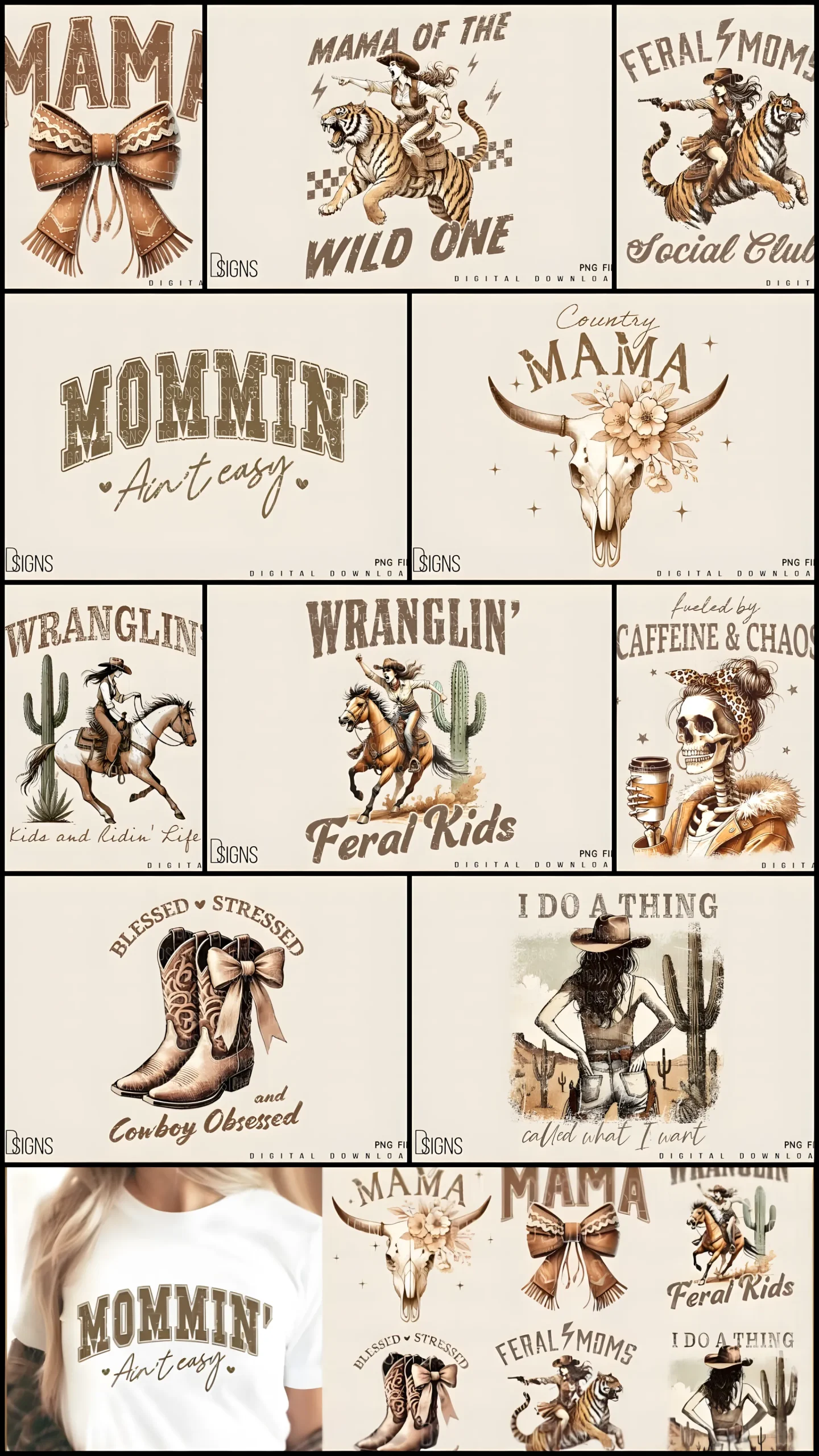 Western Mother’s Day Cowgirl Bundle – 10 PNG Designs for Apparel 2 Cowgirl mom shirt designs on western Mother’s Day t-shirt mockup