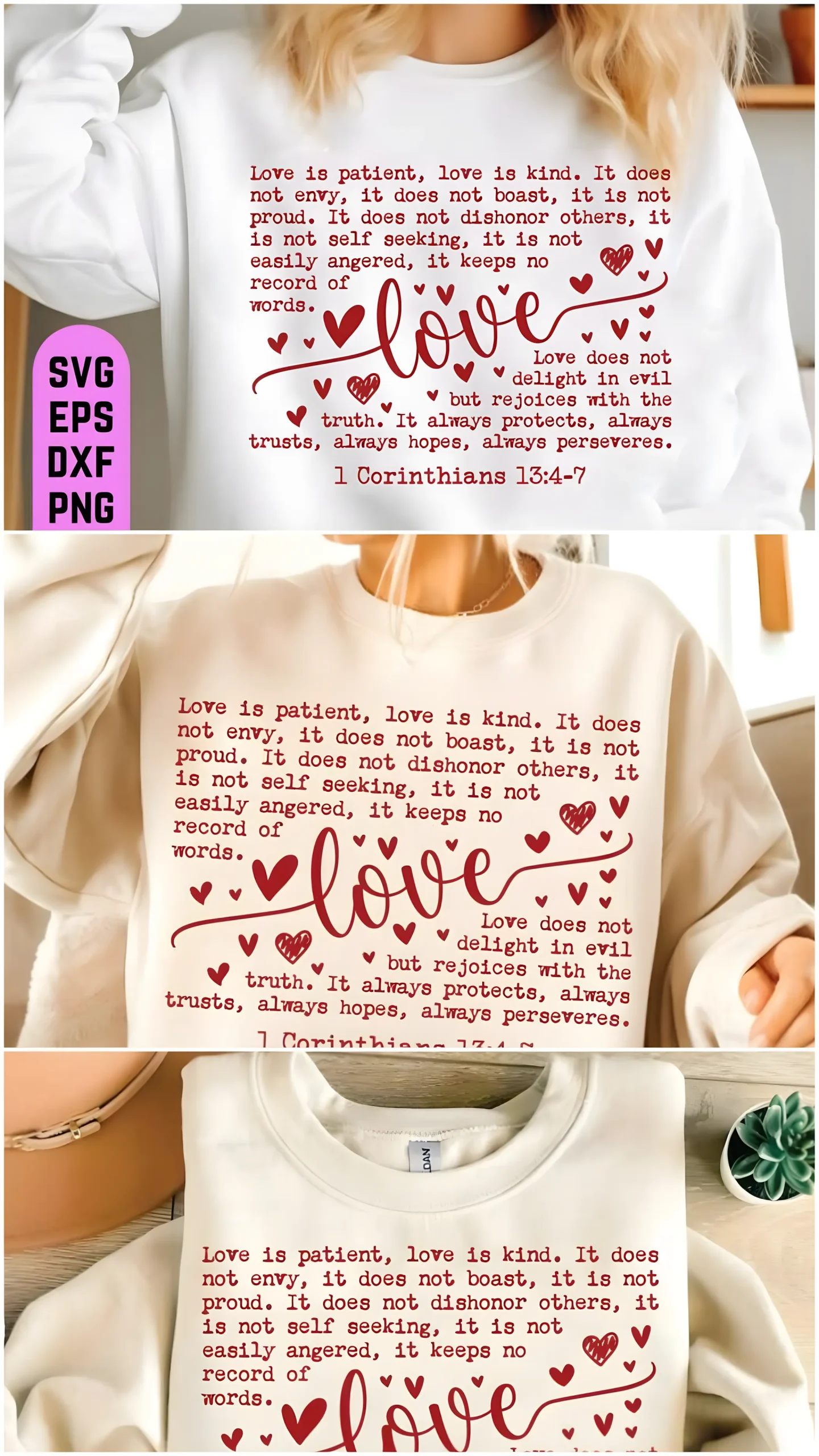 Love Is Patient PNG for Christian Valentine Designs 2 Christian Valentine apparel design Love Is Patient Bible verse PNG