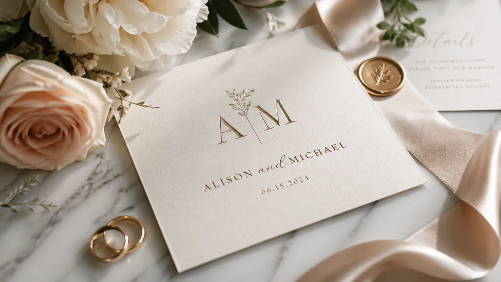 elegant fonts for wedding logo showcased on luxury invitation design