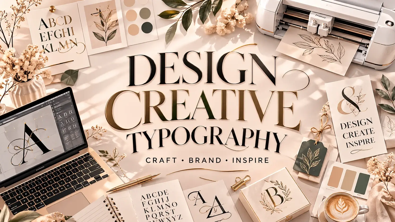modern serif fonts for branding displayed in elegant typography design workspace with logo and packaging mockups