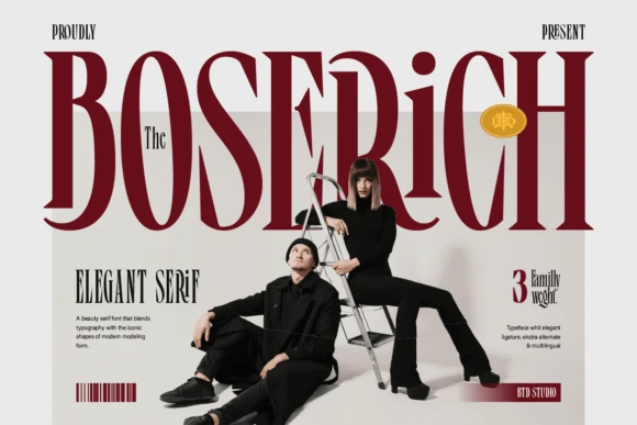 8 Best Serif Fonts for Logo Design: Modern, Luxury & Display Picks 5 Boserich typeface showcased with elegant serif design and modern styling.