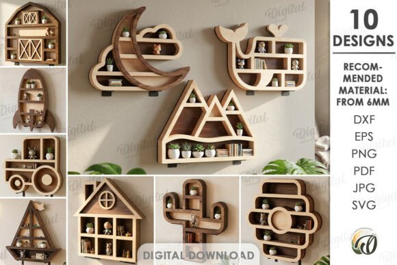 16 Laser Cut Projects That Sell Well on Etsy 17 3D Wall Shelves Bundle Laser Cut Laser Cutting 149785197 1 1 580x387 1
