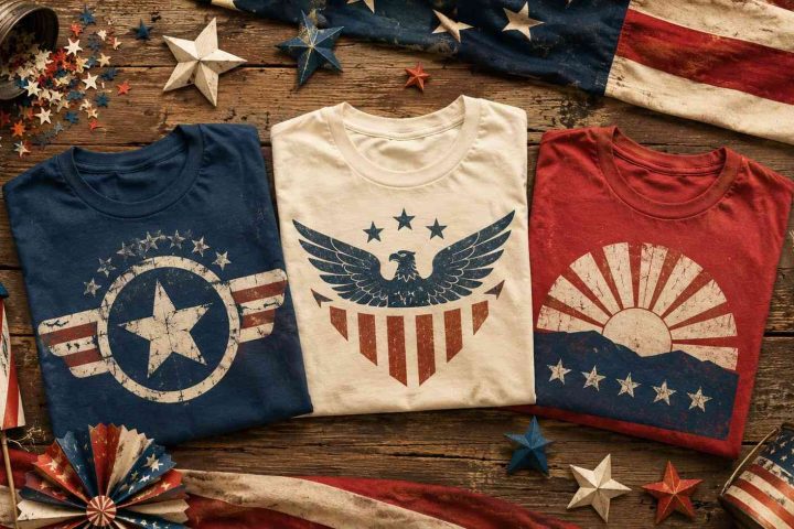 retro patriotic t-shirt designs for USA 250th anniversary apparel