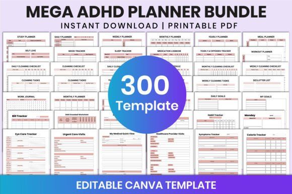 14 Best Digital Planners for 2026 to Stay Organized 20 Mega ADHD Planner Bundle For Canva Graphics 109051021 1 1 580x386 1
