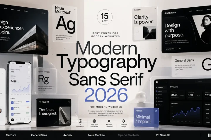 Best sans serif fonts for modern websites with modern typography layouts, clean UI design, and minimalist branding aesthetics
