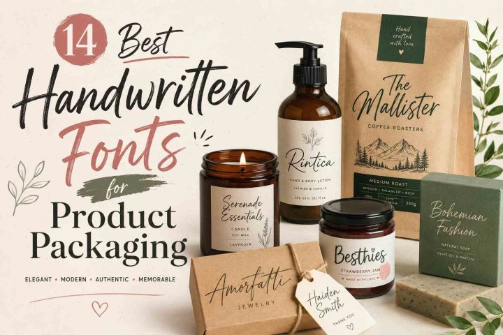 handwritten fonts for product packaging on luxury boutique labels
