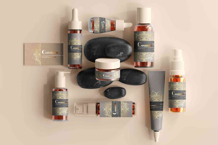 Luxury product packaging design with elegant typography, premium serif and sans serif fonts, minimalist labels, perfume bottles, skincare branding, and high-end cosmetic packaging inspiration.
