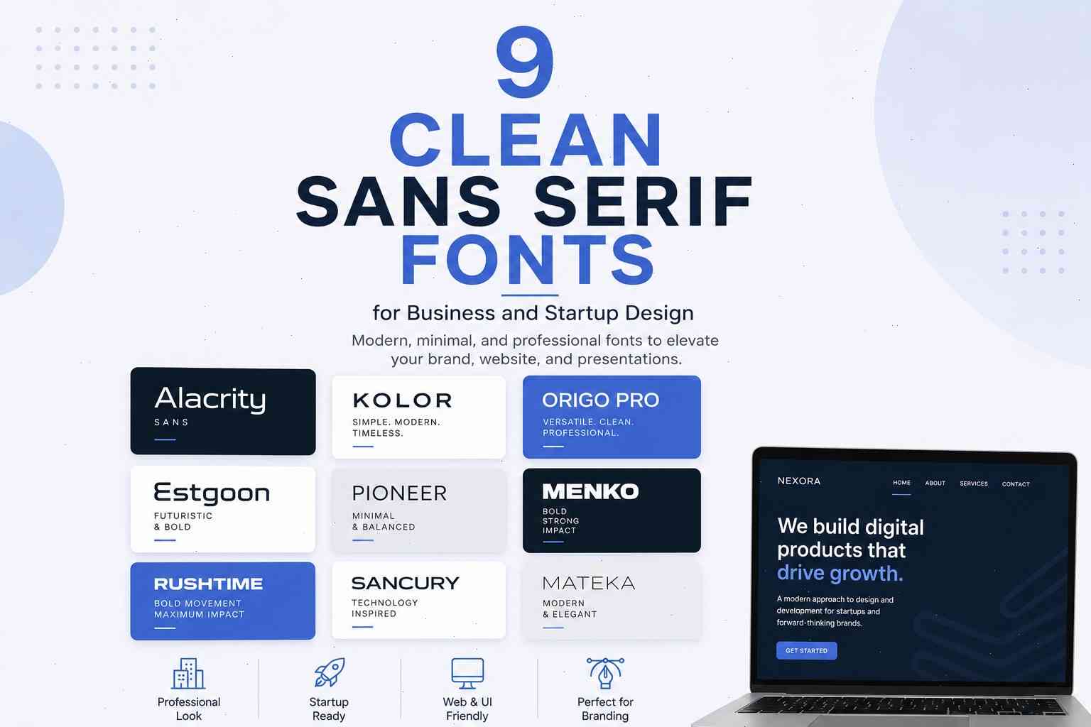 Clean Sans Serif Fonts for modern business branding and startup website design