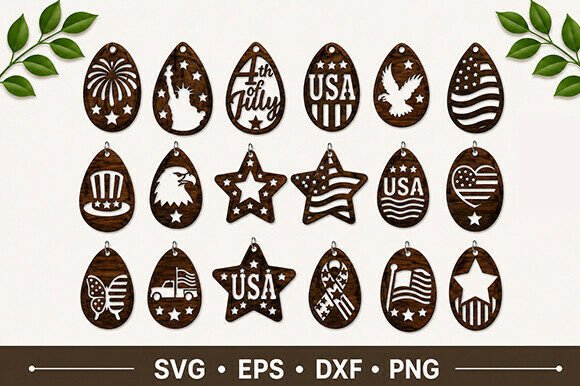 99+ Laser Cut Wood Projects To Sell From Home 124 Laser cut wood ornaments featuring patriotic designs for 4th of July, including stars and the USA flag.