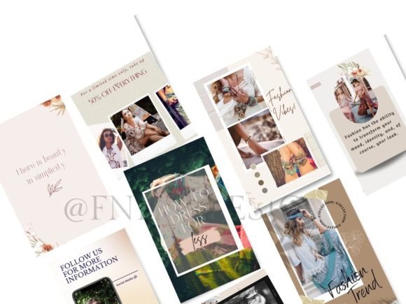 12 Instagram Stories Templates for Small Businesses That Save Time 10 Collage of Canva Instagram Story templates featuring fashion themes and modern designs.
