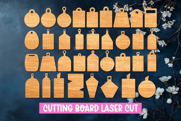 99+ Laser Cut Wood Projects To Sell From Home 350 Various laser cut wood shapes for kitchen cutting boards, showcasing different designs and styles.