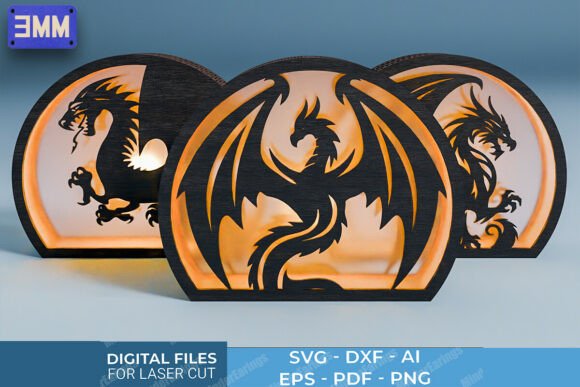 99+ Laser Cut Wood Projects To Sell From Home 397 Three laser cut wood shadow boxes featuring dragon designs with illuminated backgrounds.