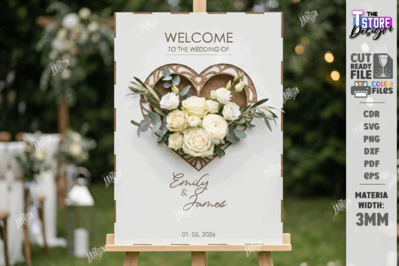 99+ Laser Cut Wood Projects To Sell From Home 209 Laser cut wooden wedding sign with floral decoration, personalized for Emily and James.