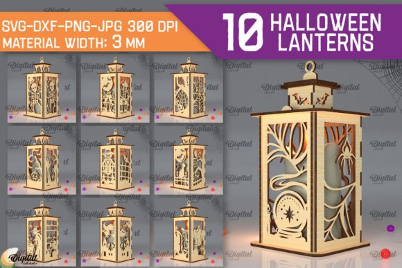 99+ Laser Cut Wood Projects To Sell From Home 392 Collection of 10 laser cut wooden Halloween lantern designs showcasing intricate patterns.
