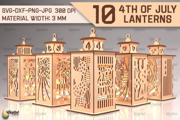 99+ Laser Cut Wood Projects To Sell From Home 385 Set of laser cut wooden lanterns designed for 4th of July celebrations.